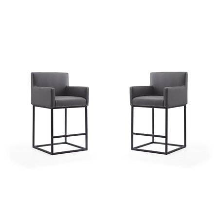 MANHATTAN COMFORT Ambassador Counter Stool in Grey and Black (Set of 2) 2-CS010-GY